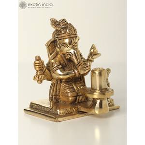 Petite sculpture en laiton de 3.7 pouces pour le culte Shivalinga, les cadeaux, la décoration intérieure et le temple fabriqués en Inde - Product Image 3