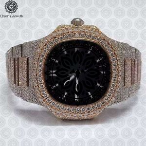 Montre de luxe Charm_Jewells en acier inoxydable sertie de diamants, boîtier polygonal de 42 mm, cristal saphir, quartz analogique pour homme - Product Image 3