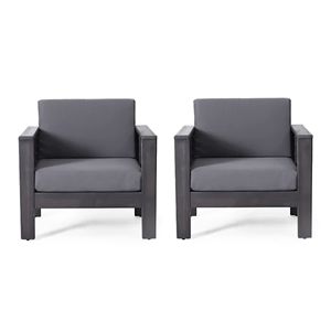 Ensemble de 2 chaises club d'extérieur en bois d'acacia avec coussins gris foncé 27,75''D x 32''L x 27,75''H – Mobilier d'extérieur élégant - Product Image 2