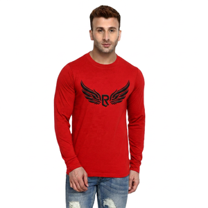 Men's <b>Black</b> <b>Long</b> <b>Sleeve</b> <b>T</b>-<b>Shirt</b> With Embossed Wings Logo O-Neck Casual Fit Knitted Fabric - Product Image 4