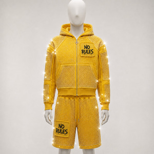 Stylish Windbreaker <b>Shorts</b> Set Raised Puff Print Hooded Jacket Elastic <b>Shorts</b> Windbreaker <b>Shorts</b> Set - Product Image 1