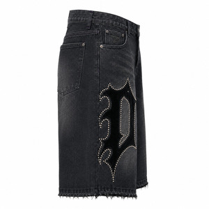 Gothic Y2K baggy velour applique denim jorts herren streetwear shorts with rhinestone detail low MOQ wholesale - Product Image 4