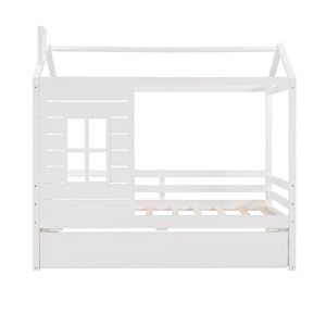 Letto a capanna in legno bianco per bambini, misura Twin, con letto estraibile - Set completo - Product Image 3