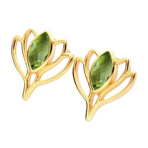 Pendientes de Peridoto con Forma de Marquesa y Loto – Joyería Artesanal Chapada en Oro con Piedra de Nacimiento - Product Image 1