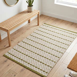 Alfombra de Algodón con Diseño de Enrejado Escandinavo, Verde Beige, Estilo Bohemio, Rectangular, Tejido Plano, Antideslizante, para Pasillo, Decoración del Hogar - Product Image 1