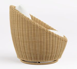 Contemporary Outdoor Rattan Lounge Chair With White Cushion One Seat Garden Sofa Furniture - Product Image 3