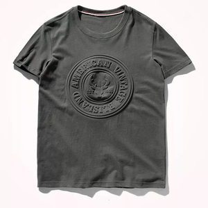 Camiseta de Manga Corta para Hombre, Estilo Americano Vintage con Logotipo en Relieve, Cuello Redondo, Tejido de Punto, Color Negro - Product Image 2