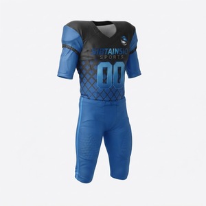 Uniforme de Fútbol Americano Personalizado, Conjunto de Pantalones y Camiseta en Negro y Azul Rey, Impresión por Sublimación, Poliéster Transpirable, para Adultos y Jóvenes, Deporte de Equipo - Product Image 4