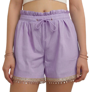 Shorts en lin écologiques pour femmes, respirants, à séchage rapide, décontractés, tissés, unis, taille haute, avec franges, vêtements d'été durables - Product Image 3
