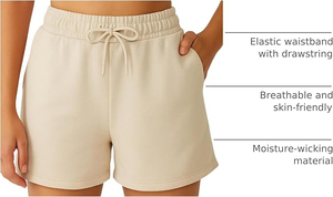 Shorts de Felpa con Borde Crudo para Mujer, Diseño Desgastado, Cintura Alta, Bolsillos Laterales, Cordón Ajustable, Corte Holgado, Ropa Casual para Descansar - Product Image 5
