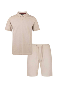 Men Oversized Drop Polo <b>T</b>-<b>shirt</b> Set Custom Logo Blank Breathable Summer Set Cotton Street Wear Vintage Luxury Men Plain Sets - Product Image 2