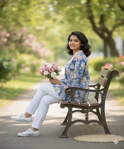 Blusa Étnica Estampada de Poliéster y Rayón, Estilo Elegante, para Uso Diario, Precio al por Mayor, Color Azul - Product Image 2