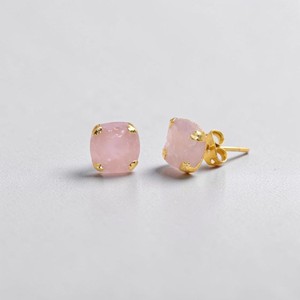 Wholesale Third Party Certified Rose Quartz <b>Stud</b> Earrings Women 14K Gold Plated Raw Birthstone Gemstone Minimalist Spring - Product Image 1