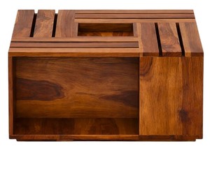 Modern Square Solid Wood <b>Coffee</b> <b>Table</b> with Central Cutout |Unique Slatted Wood Square <b>Coffee</b> <b>Table</b> with Planter Hole |B2B Wholes - Product Image 6