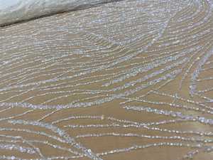 Tela de encaje con cuentas, malla de tul con bordado de lentejuelas blancas para vestido de novia, alta costura, vestido de novia por yarda, precio mayorista B2B - Product Image 2