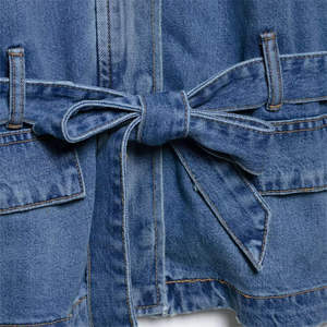 Classic Fit Women's <b>Denim</b> <b>Jacket</b> Timeless Casual Layer Streetwear Eco-Friendly Knitted Plain Dyed Puff Sleeve Stripe Cotton - Product Image 3