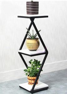 Support à plantes géométrique moderne à 3 niveaux avec étagères carrées, structure métallique, support d'angle intérieur/extérieur pour plantes, fleurs, pots - Product Image 6