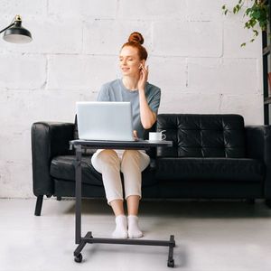 Comodino Regolabile in MDF/Ferro Grigio Argento con 4 Ruote e Freno, Supporto Multifunzionale per Laptop - Product Image 4