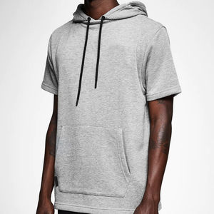 Mens Heavyweight Gym <b>Hoodie</b> <b>Short</b> <b>Sleeve</b> Regular Fit Zipper Pocket Workout Streetwear Silk Screen Solid Autumn Anti-Wrinkle - Product Image 4