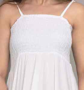 Vestido Moderno sin Mangas, por Encima de la Rodilla, de Algodón Blanco Fruncido, con Cintura Natural, Ecológico, para Mujer - Product Image 6