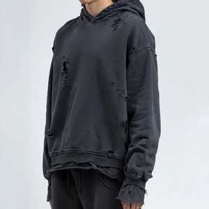Sweat-shirt à capuche coupe classique pour homme, noir, en coton molletonné délavé, manches classiques, couleur unie, décontracté, séchage rapide, pour l'hiver - Product Image 4