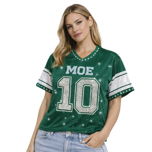 Maillot de football américain en maille à strass pour femmes, col en V, numéro 10 en cristal, uniforme d'équipe personnalisé, production en gros OEM - Product Image 2