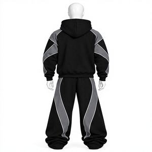 Survêtement à capuche zippé noir et gris avec empiècements contrastants incurvés et une silhouette athlétique audacieuse pour un style streetwear moderne - Product Image 2