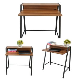 2-Tier Home Office Computer <b>Desk</b> with Sturdy Wood Frame Compact Writing Table for <b>Small</b> Spaces-XH - Product Image 2