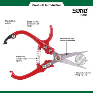 Sécateur de jardin SONO G333 en acier au carbone chromé, haute qualité, durable, tranchant, pour droitiers, pour fleurs - Product Image 2