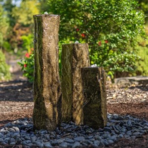 Juego de 3 Fuentes Modernas de Basalto Natural Semipulido, Columnas de 80/95/110 cm, Resistentes a las Heladas, Decoración de Agua con Pilares de Piedra Volcánica - Product Image 2