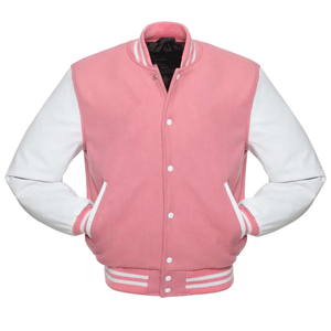 Vestes universitaires en laine rose en gros, vestes Letterman personnalisées avec logos grecs, streetwear pour sororités et fraternités, couleurs personnalisées - Product Image 1