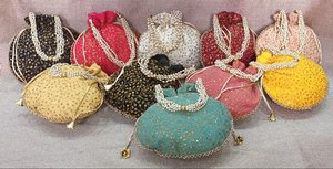 Beautiful Ethnic Embroidery Drawstring Coin Purse <b>Mustard</b> Fabric Clutch Potli Bags <b>Handbag</b> for Wedding & Party Gifts Bulk Order - Product Image 5