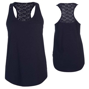 Women's Navy Blue Lace Back Tank <b>Top</b> Casual Breathable Knitted Sleeveless <b>Top</b> Solid Color Scoop Neck Design - Product Image 1
