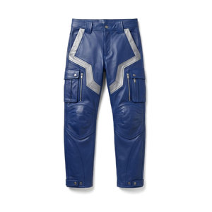 Pantalones Cargo de Cuero Azul para Hombre con Bolsillos Laterales Grandes, Bolsillos Traseros en las Piernas y Diseño Sencillo para Uso Diario Informal - Product Image 1