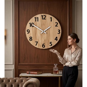 Horloge murale Art Déco ronde en bois, mécanique, silencieuse, à piles, avec motifs abstraits et géométriques pour salon - Product Image 2