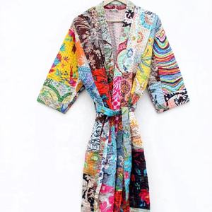 Kantha Algodón Multicolor Patchwork Abrigo Baño Abrigo Algodón Kantha Kimono Para Mujer - Product Image 1