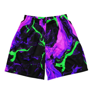 Shorts de Secado Rápido con Estampado Abstracto Verde y Morado, Cintura Media Elástica, Casuales, 100% Poliéster, Tejido de Punto - Product Image 3