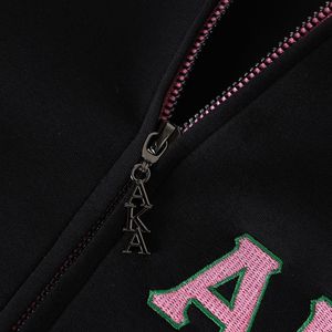 AKA Black Air Tech Fleece Warm Up <b>Jacket</b> <b>Pink</b> Green Trim Full Zip Athletic <b>Jacket</b> Women's Casual Sports Outerwear - Product Image 3