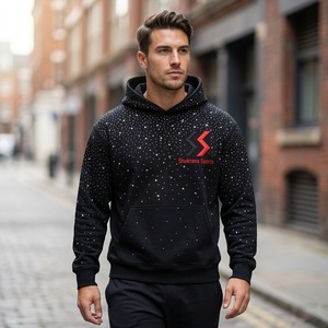 Sweat à capuche pour homme, coupe ajustée, en polaire écologique 300g, hiver, avec strass, service OEM personnalisé - Product Image 3