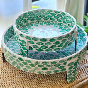 Handcrafted Set of 2 Mother of Pearl Mosaic <b>Trays</b>, Round Shell Inlay Decorative <b>Tray</b> Set, Premium Nesting Artisan <b>Trays</b> - Product Image 2