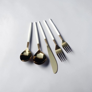 Gold Plated Cutlery Set Minimalist Design Long Handle <b>Mirror</b> Finish Dishwasher Safe Wedding Utensils - Product Image 1