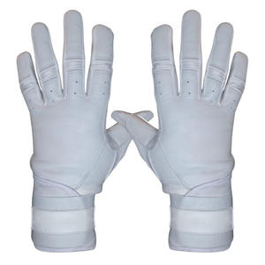 Custom All <b>White</b> Leather Baseball Batting Gloves Breathable Perforated Fingers Textured Palm Grip Adjustable Wrist Strap - Product Image 3