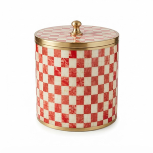 Seau à glace en nacre et métal, fait main, motif mosaïque rouge à carreaux, refroidisseur à vin avec couvercle en laiton pour hôtels et bars - Product Image 1