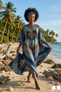 Custom Printed <b>Kaftan</b> Dress for Women Loose Fit <b>Beach</b> Wear Lightweight Fabric Comfortable Stylish Bulk Supply - Product Image 2