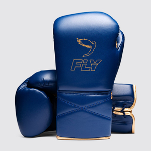 Guantes de Boxeo Fly Personalizados Nuevos, Guantes de Kickboxing Fly Azules y Dorados, con Correa de Muñeca Profesional, para Entrenamiento, Sparring y Uso en el Gimnasio - Product Image 1