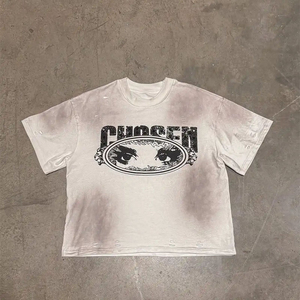 T-shirt graphique vintage délavé pour homme, imprimé vieilli, coupe oversize, streetwear décontracté, manches courtes, en coton tendance - Product Image 1