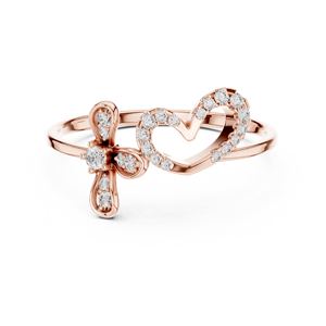 Anillo de Oro Rosa de 14K con Diamante Cultivado en Laboratorio de Corte Redondo, Diseño de Corazón y Cruz, Menos de 1 Quilate, Lujoso para Mujer - Product Image 1