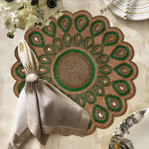 <b>Direct</b> Factory Sale India Eco-Friendly Customizable Green Gold Glass <b>Beads</b> Design Embroidered Placemats Home Use Wholesale Price - Product Image 2