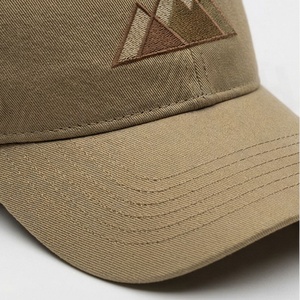 Khaki 6-Panel <b>Baseball</b> <b>Cap</b> with Embroidered Mountain Logo Unisex Casual Hat Fitted Brim Twill Fabric - Product Image 5