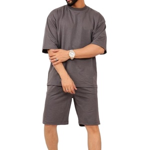 Ensemble short et t-shirt à épaules tombantes 100 % coton de haute qualité, fabrication usine, streetwear homme, uni, vente en gros, ensemble short personnalisé - Product Image 1